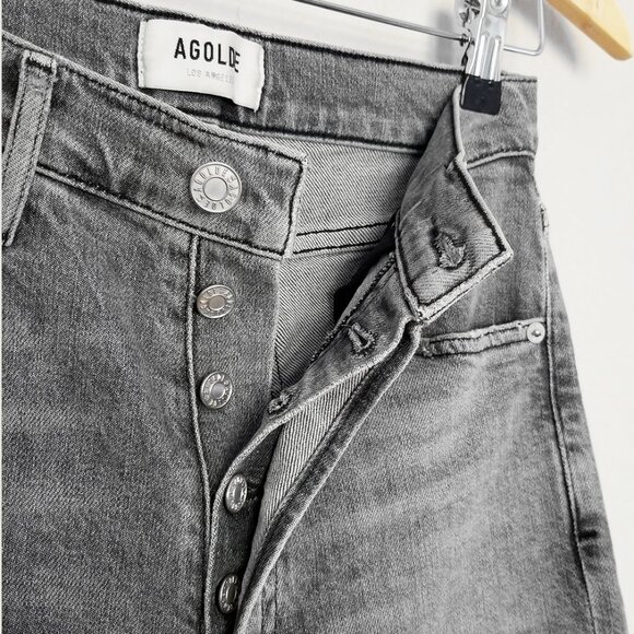 AGOLDE‎ Nico High Waist Rise Slim Jeans Risk Grey Stone Wash 25 Raw Hem $198 - Picture 6 of 16
